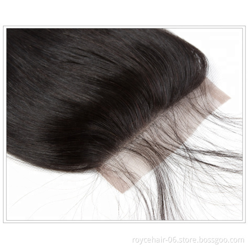 High Quality 100% Virgin Brazilian 10A Single Drawn Straight 4x4  Lace Frontal Closure